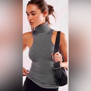 Free People Sleeveless Turtleneck Knit Tank Top - Light Sage Gray